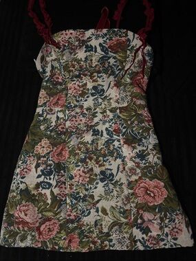 Lulu's Floral Mini Dress in Cream, Pink, Green, Blue